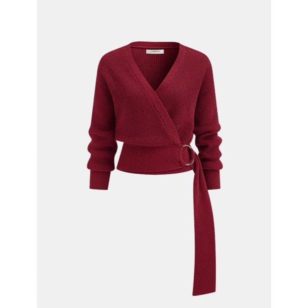 NWT Commense Red Metal Ring Wrap Cardigan Sweater Knit Top - LARGE